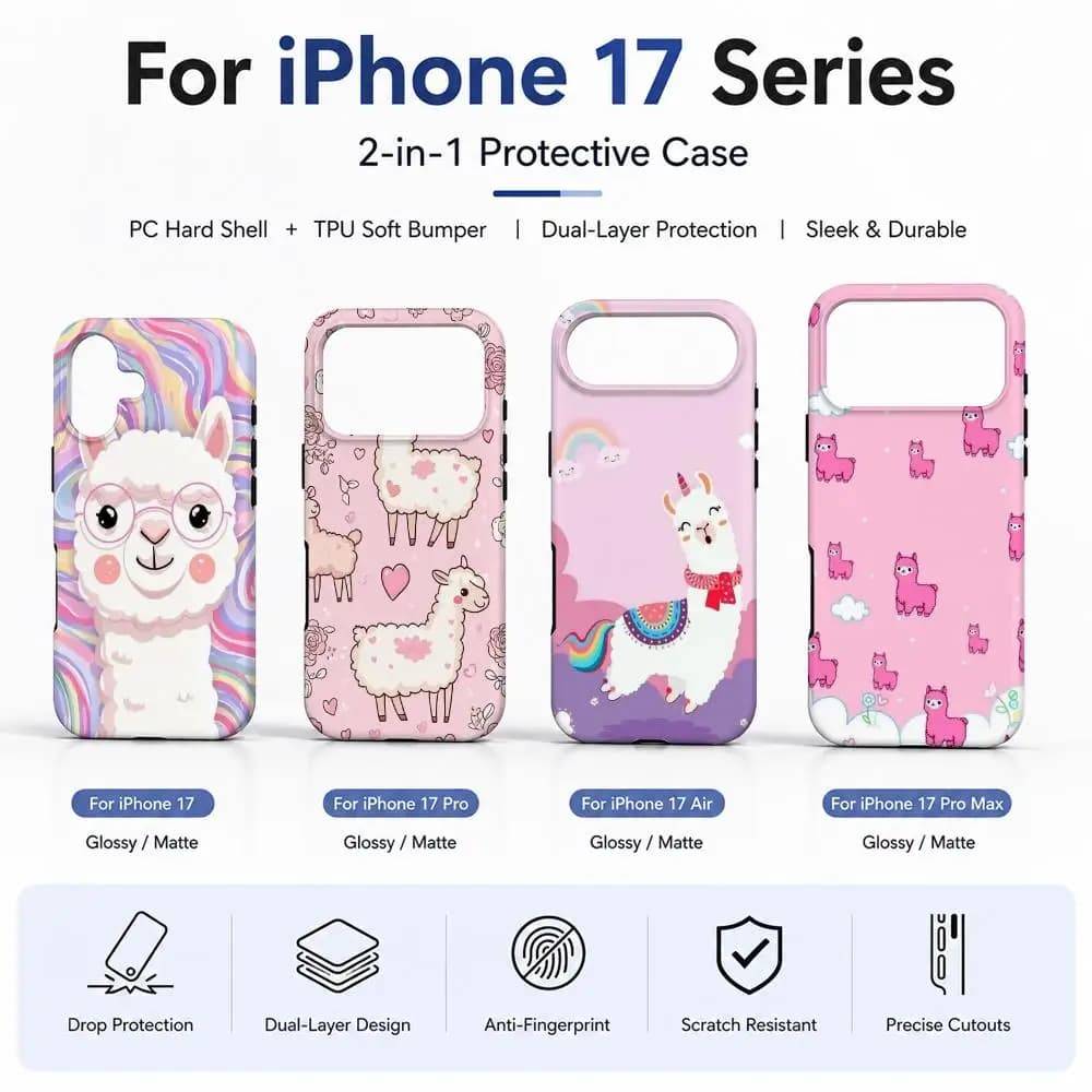 High-end And Adorable Alpacas Phone Case Film material 2-in-1 Shell FOR IPhone 17 16 15 14 12 17Air 16e 13 Pro MAX 16Plus Cover