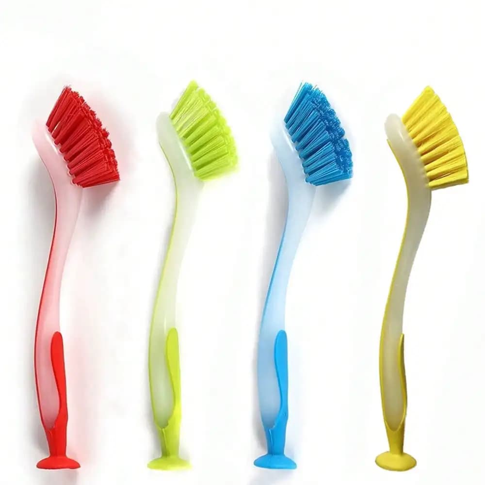 Set of 2 Cleaning Brushes Plates with Suction Cup, Soft and Long Sleeves for Bowls, Pots, Stoves, Kitchen and Bathroom, Daily Use