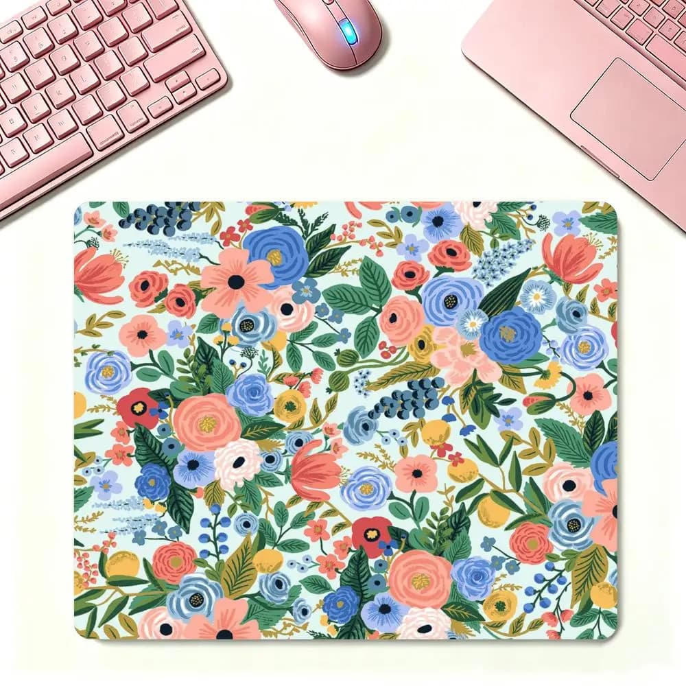 Tappetino per mouse da gioco con motivo a grappoli di fiori selvatici colorati, tappetino da scrivania grande antiscivolo con bordo cucito