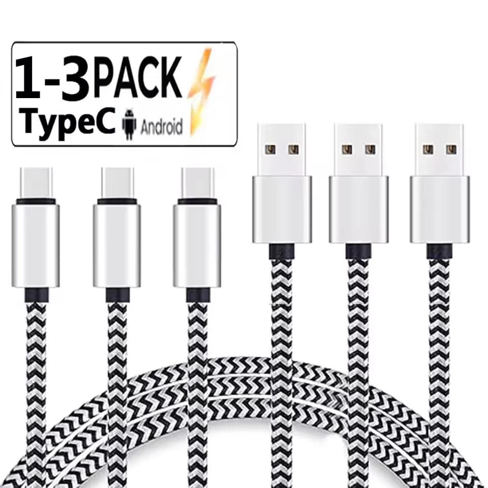 1-3-piece USB Type C Cable, Fast Rechargeable Battery Cable, woven nylon data cable, mobile phone charger for Huawei Samsung USB C