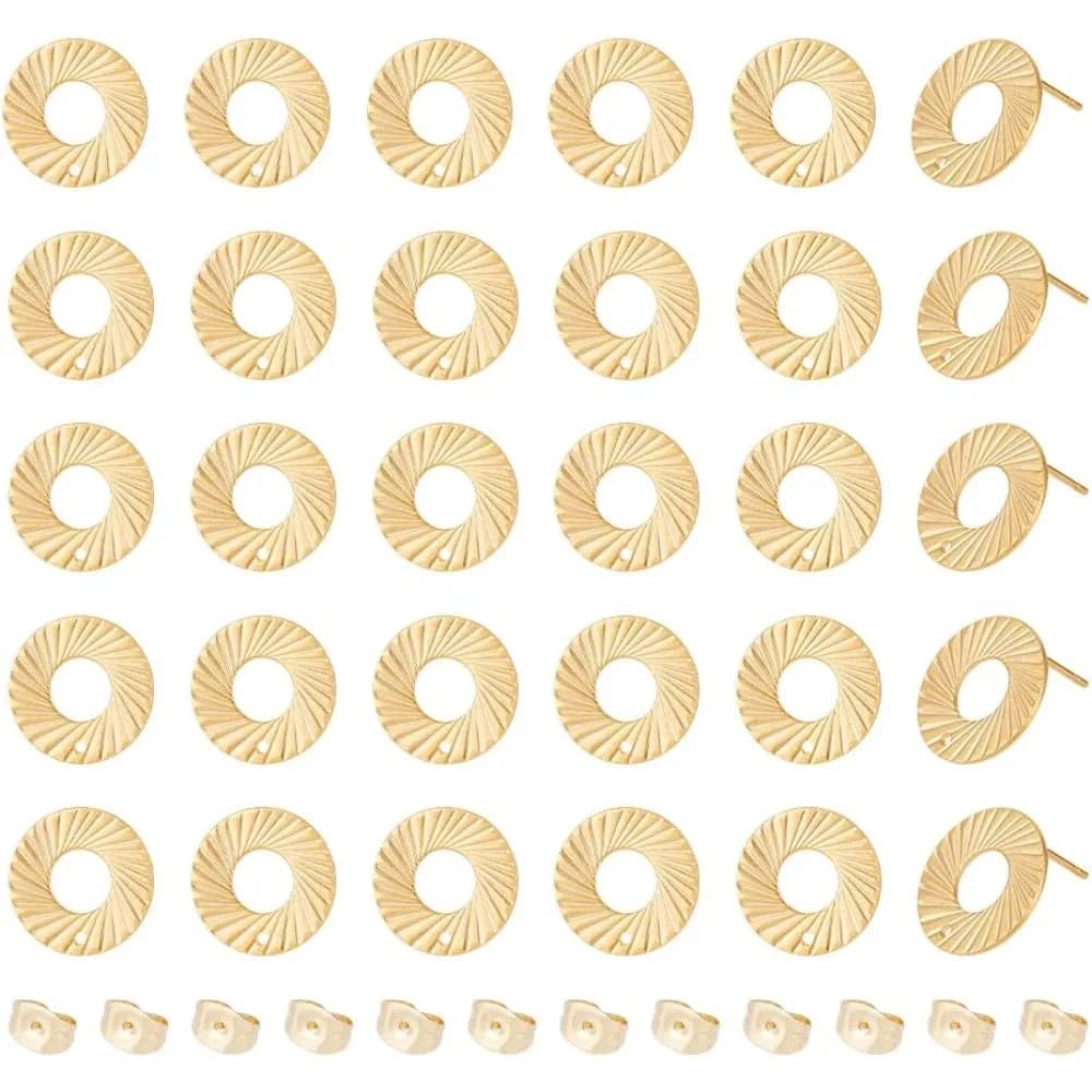 30 pezzi di orecchini a bottone in acciaio inossidabile, orecchini a ciambella con foro e schienale per orecchini, kit di creazione ipoallergenico dorato