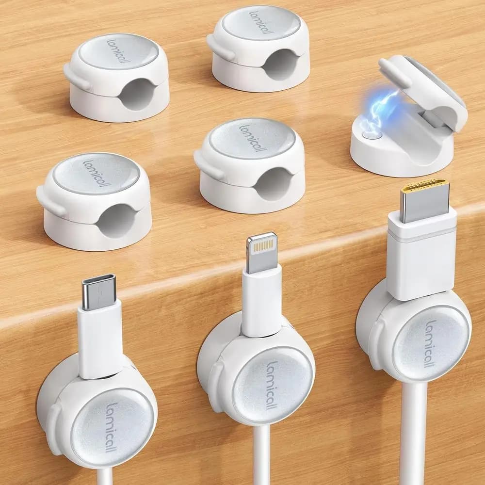 Clip Magnetiche per Cavi - Trasparenti e Argento, Organizzatore Adesivo Forte per Gestione Cavi, Ideali per Comodino, Scrivania Ufficio Domestico