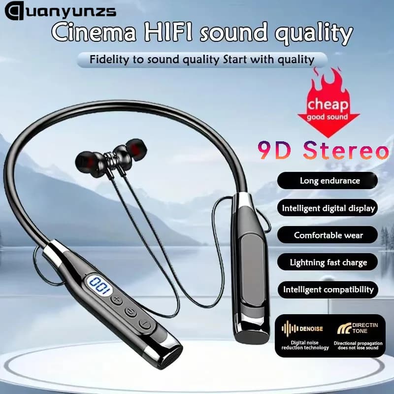 Vere cuffie wireless stereo Auricolari con archetto da collo Bluetooth Auricolari magnetici con archetto da collo Display a LED Cuffie sportive Cancellazione del rumore