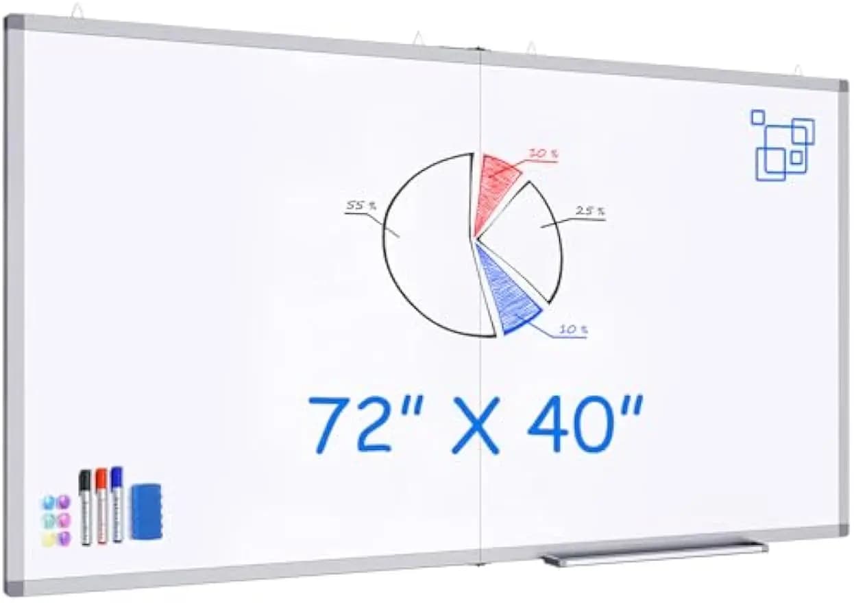 Lavagna magnetica cancellabile a secco di grandi dimensioni con telaio in alluminio, lavagna montata a parete da 72x40 pollici per ufficio, scuola, casa