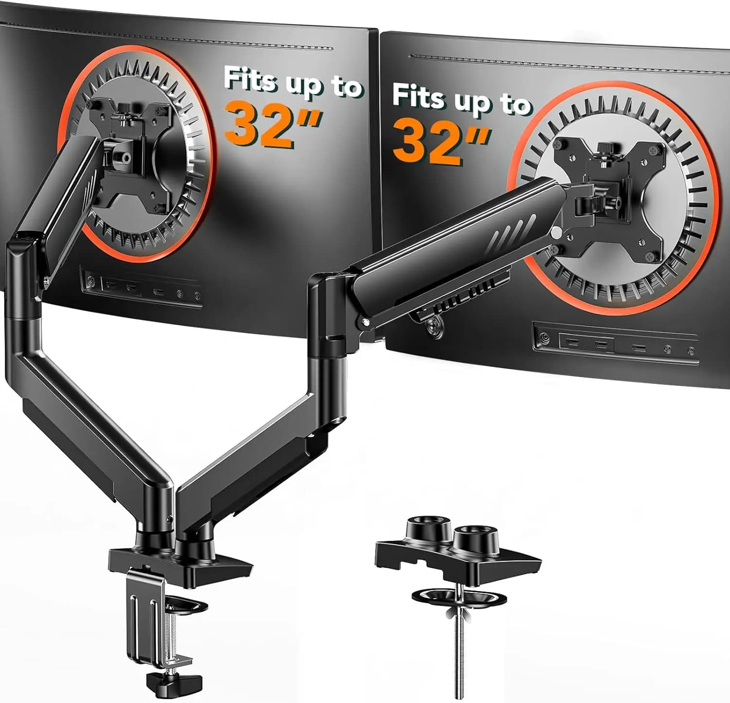 Support for double monitor, adjustable support for 13-32 inch screens, VESA assembly without tools, supports up to 19.8 pounds