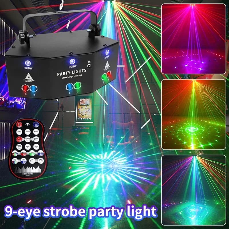 Luce Laser LED Wuzstar per Discoteca, Proiettore DMX a 9 Occhi RGB per Effetti Luminosi da Palco, Lampada per DJ, Club, Bar, Feste, Decorazioni di Halloween