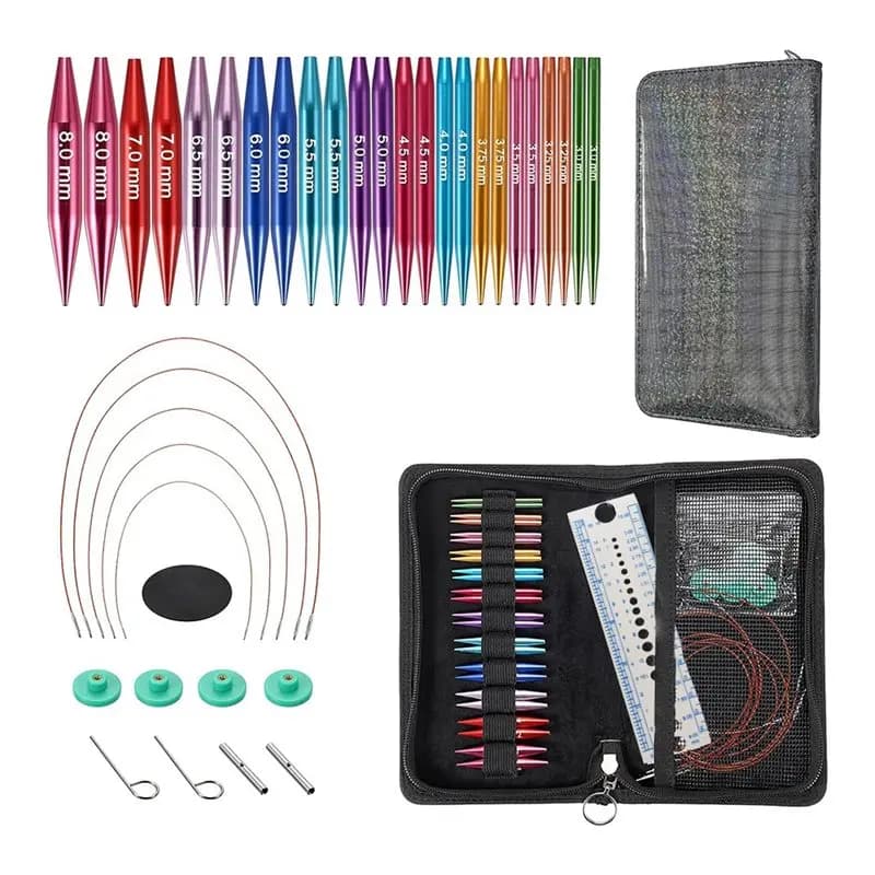 Short Interchangeable Knitting Needles Set, For Beginners- 2-Inch Metal Circular Knitting Needles Kit(12 Pairs)-AT36