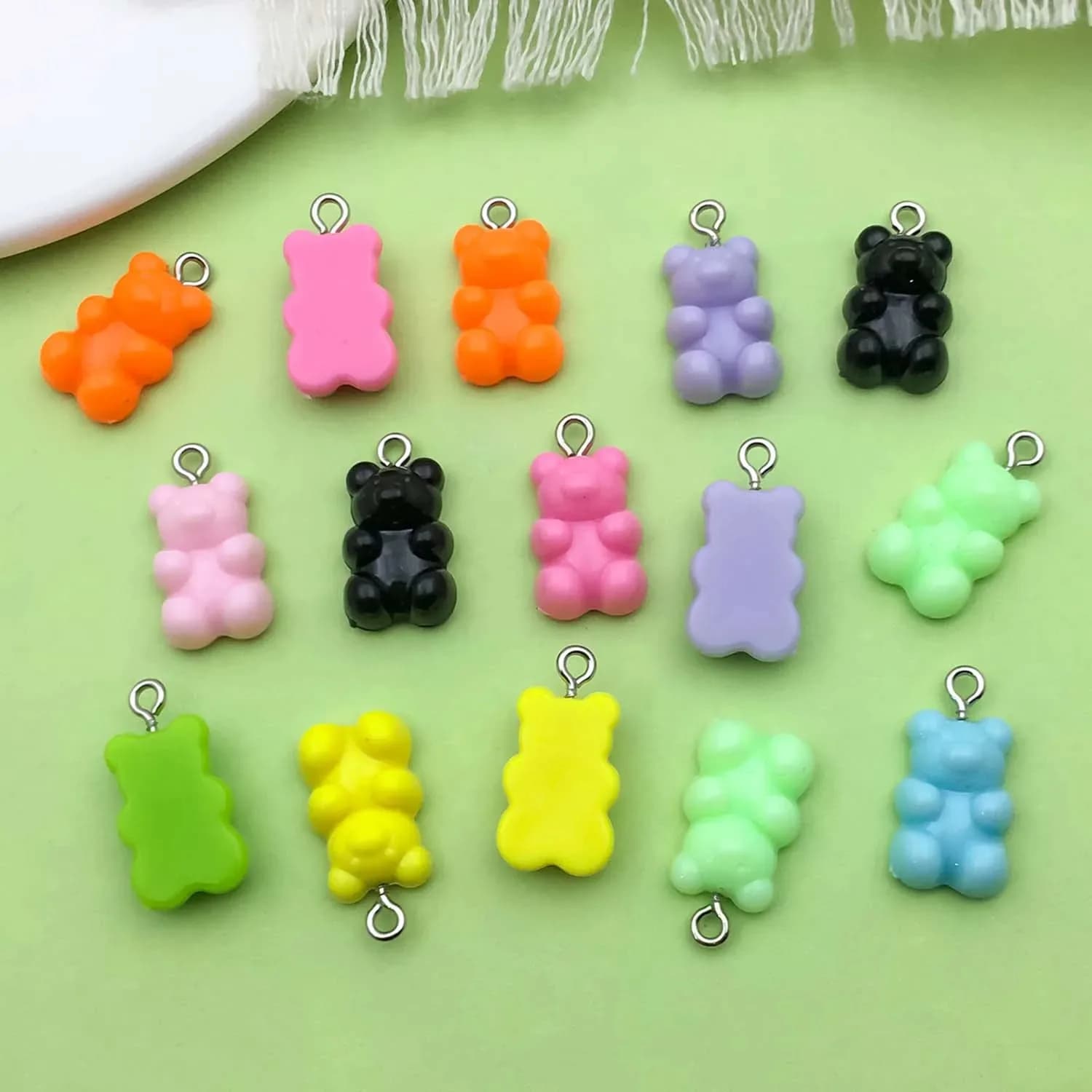 20Pcs 11×21mm Lovely Multicolored Bear Acrylic Pendants Cartoon Animal Charms DIY Bracelet Necklace Craft Supplies