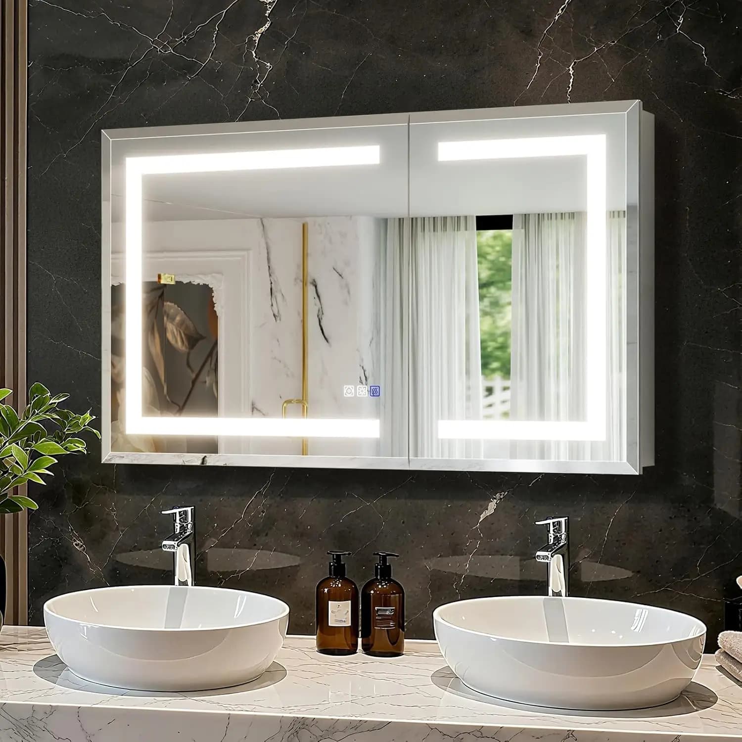 LED Bathroom Medicine Cabinet with Mirror, 24x40 Medicine Cabinet with Lights, Power Failure memor, Dimmable,, Customized