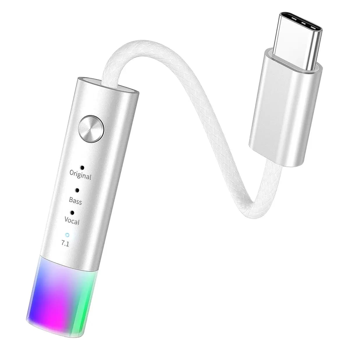 Adattatore audio DAC HiFi per amplificatore per cuffie da USB C a 3,5 mm con dongle audio surround Bass Vocal 7.1 per iPhone 17/16/15 Android