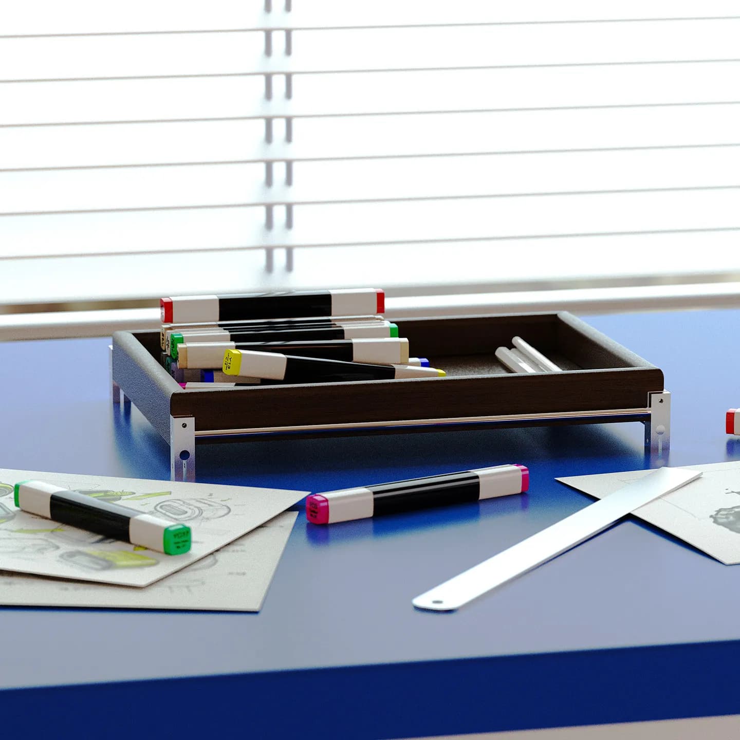 Scatola portaoggetti in legno con base in acciaio inossidabile, multi-scomparto, con divisori, per cancelleria, per studenti, per l'organizzazione della scrivania dell'ufficio.