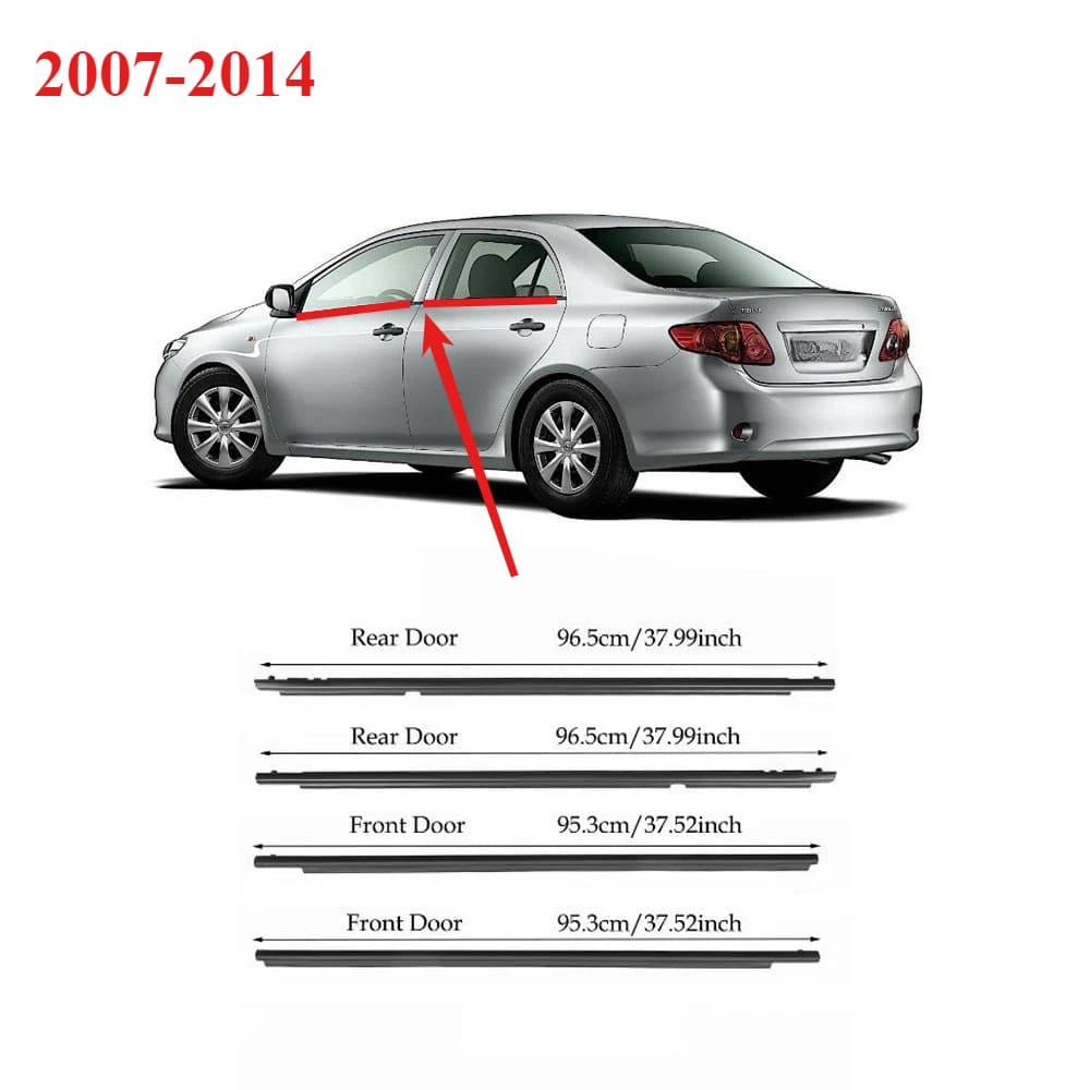 4 Pieces 2007-2014 Black Waterproof Pressure Sealing Belt Moulding Trim for Toyota Corolla Windows Rubber Weatherstrip