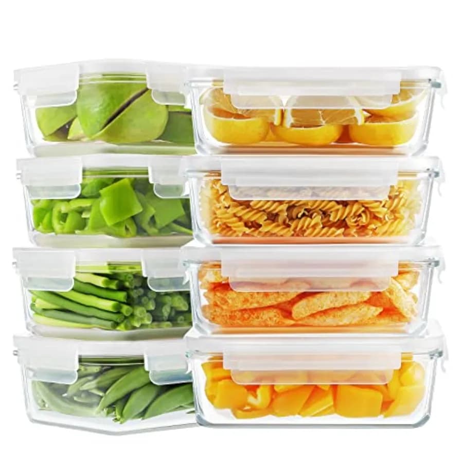 Set di 8 Contenitori in Vetro per Alimenti con Coperchi Ermetici - Senza BPA e a Prova di Perdite, 8 Coperchi e 8 Contenitori da 30oz