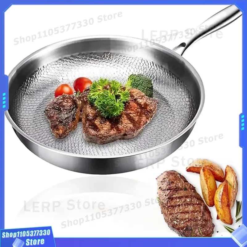Titanium Alloy Hammering Stainless Steel Pot Multi Layer Non Stick Frying Pan Uncoated Lotus Leaf Pattern Cookware With Lid