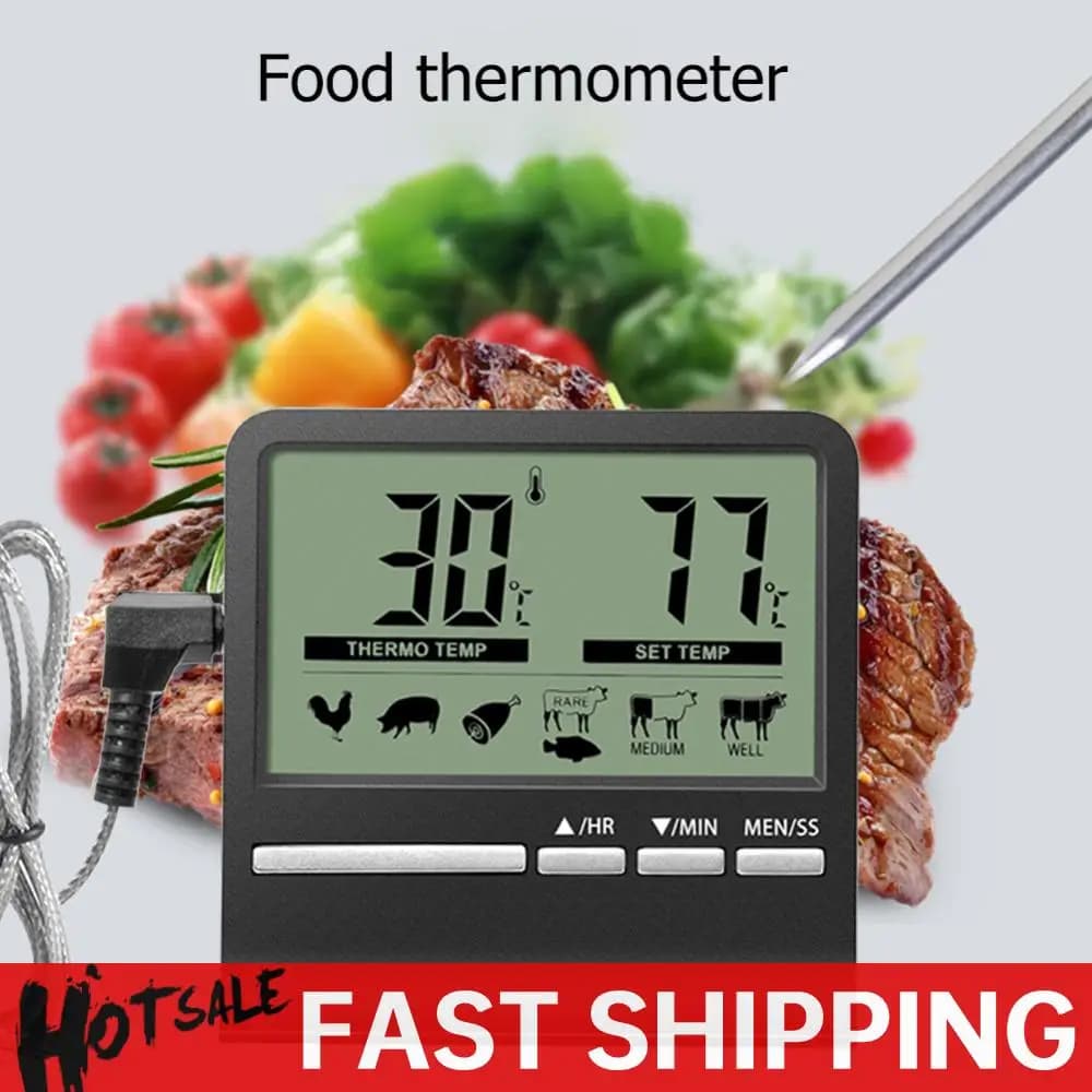 Termometro da cucina digitale LCD di grandi dimensioni per alimenti, carne, per barbecue, forno, affumicatore, cottura, cottura, timer di allarme
