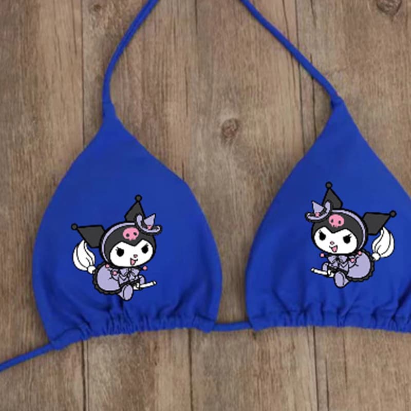 Anime Y2K Cute Kuromi Bikini Set Summer Kawaii Kuromi Melody Beach Soft Side Strappy Panties Swimsuit Cute Girl Cartoon Swimsuit