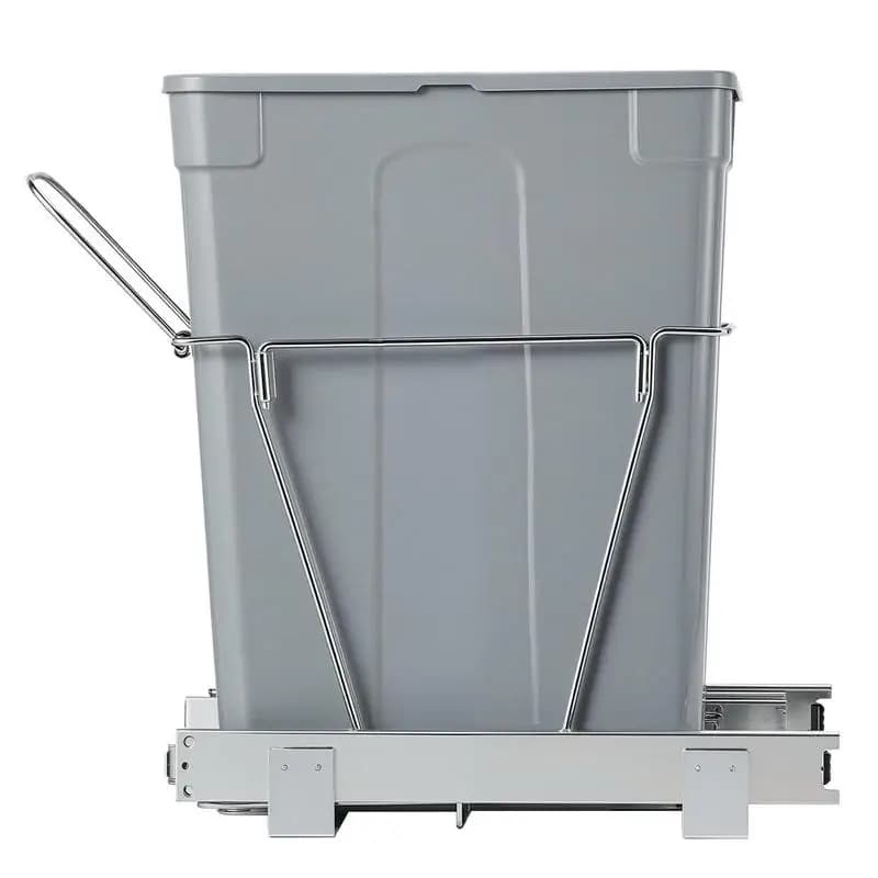 Sliding Waste Bin 35 QT For Kitchen Cabinets Sink Under Counter Heavy Duty Metal Full Extension Rail System Integrated Handle Undermount Pull Out Design Space Saving Garbage Recycling Container 14.3 x 10.5 x 19.3 Inches