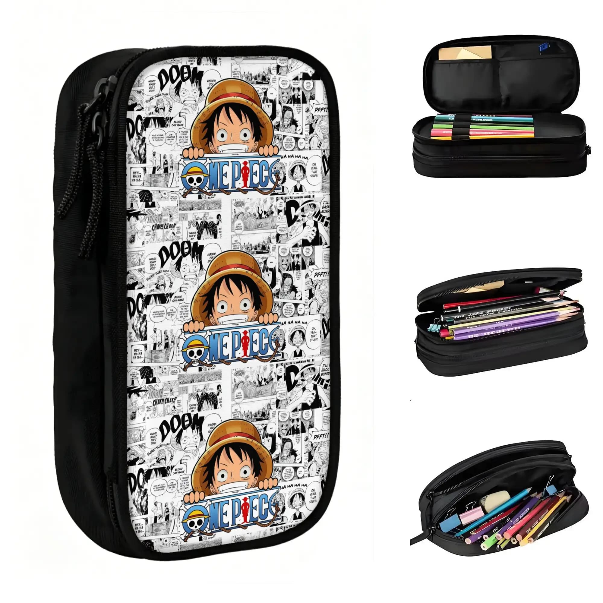 Custom One P-Pieces Luffy Manga Cute Pencil Cases Girls Boys Large Capacity Luffy Anime Manga Pencil Pouch Students Stationery