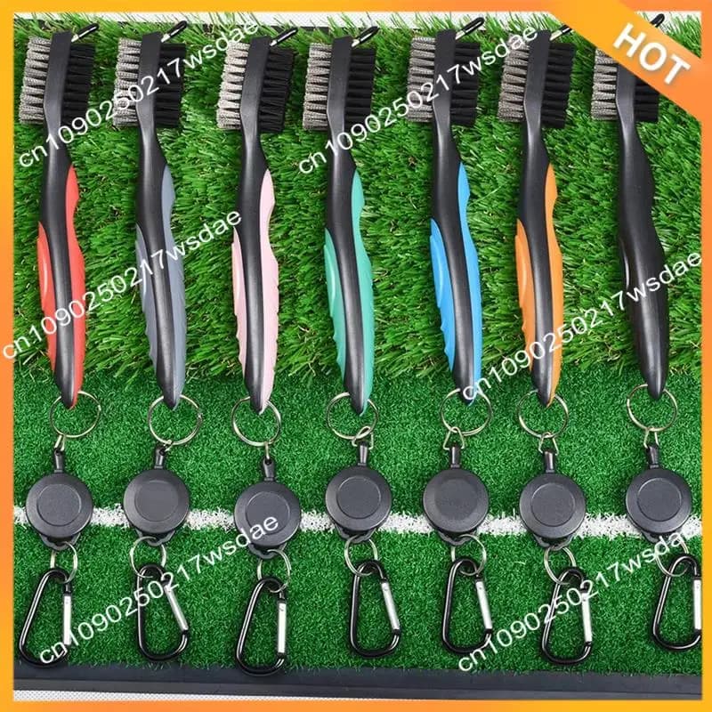 X08A Spazzola per pulizia mazze da golf, strumento per pulizia bifacciale a sfera, spazzola in acciaio in nylon, accessori per strumenti di pulizia