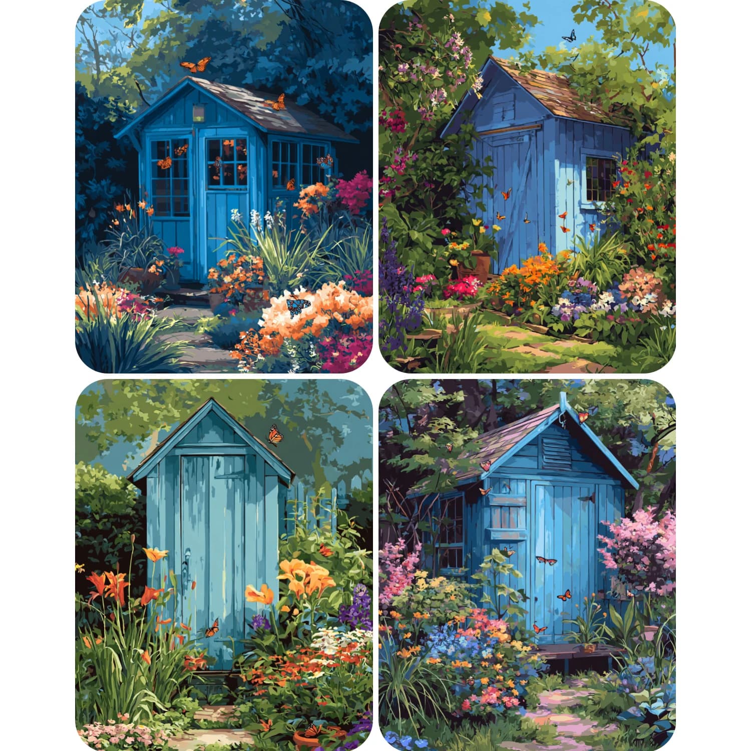 Hand Paint Butterfly next to the blue house Painting By Numbers Kit DIY Acrylic Artwork Canvas Art Gift Home