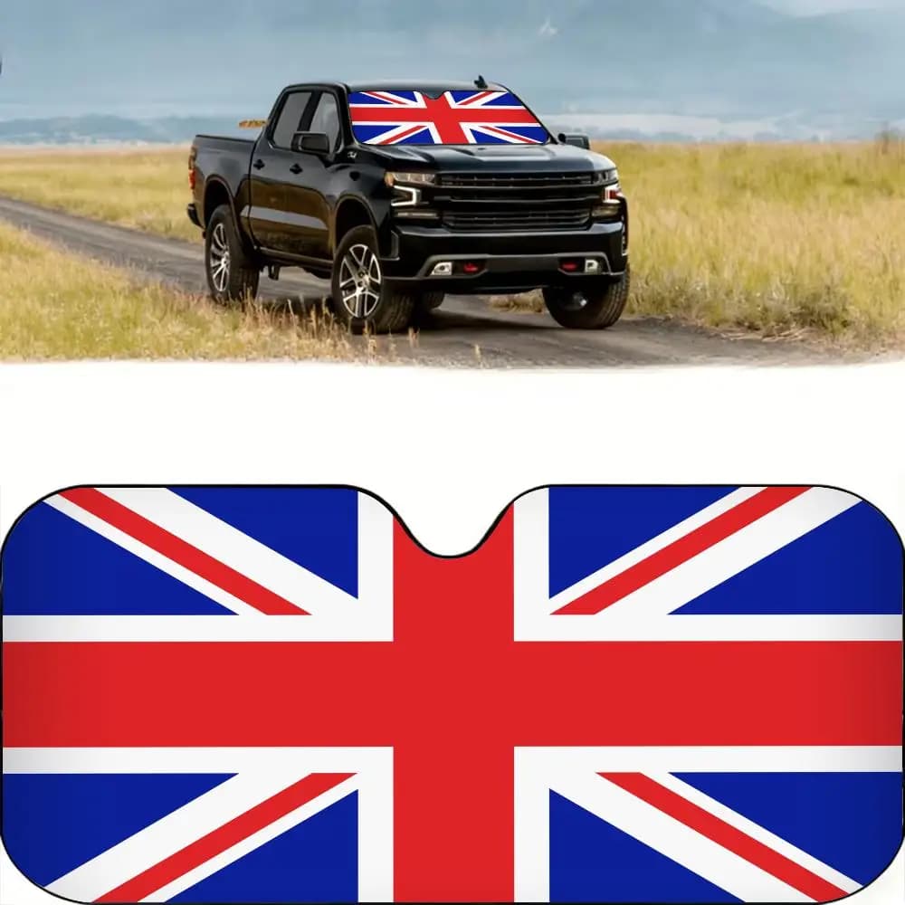 Parasole con bandiera Union Jack del Regno Unito, protezione UV riutilizzabile in foglio di alluminio, protezione solare per parabrezza con isolamento a tre strati