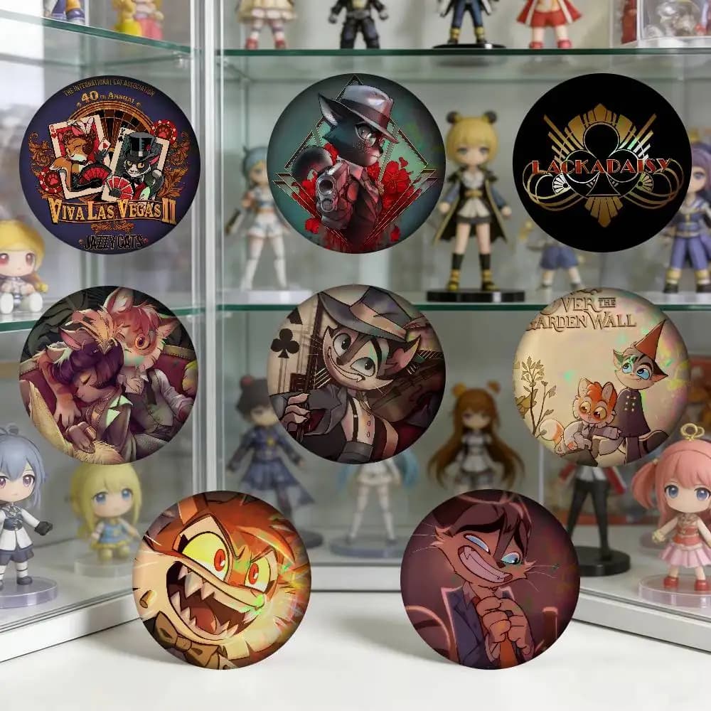Lackadaisy Anime Creative Pins Funny Round Snap-in Brooch Badge Backpack Hat Accessories Jewelry Gifts for Friend