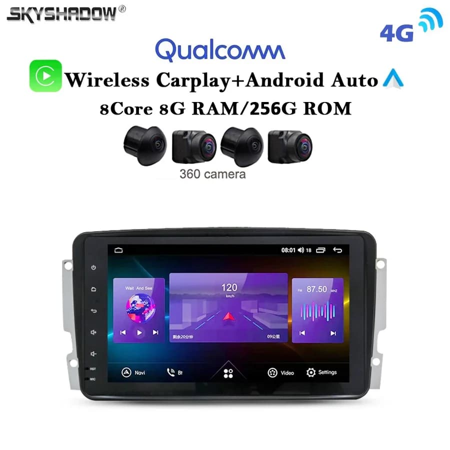 12G + 256G Carplay Auto Android 14.0 720P Lettore DVD per auto GPS mappa WIFI Bluetooth RDS Radio per Benz Vaneo Vito Viano W203 W209 W163