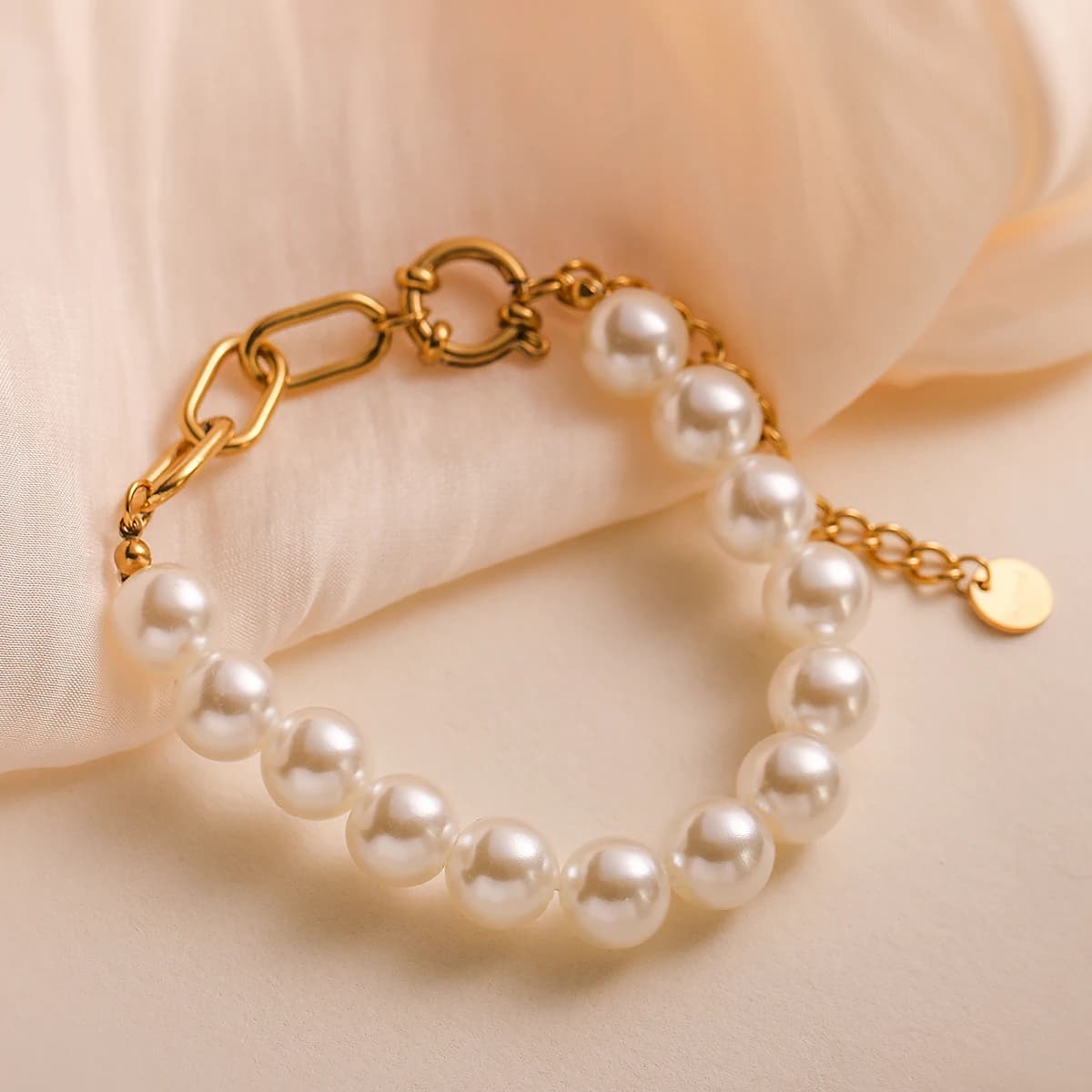 2025 New Arrival Gold Color Stainless Steel Link Chain Bracelets For Elegant Women Luxury Imitation Pearl Jewelry Femme Bijoux