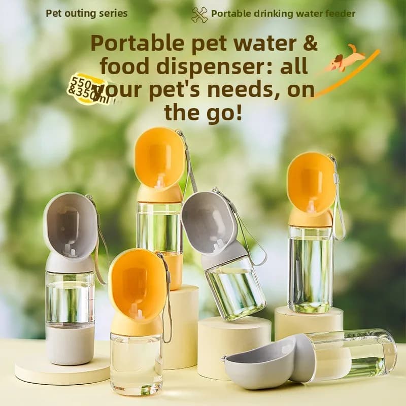 Bottiglia d'Acqua Portatile per Cani 2-in-1, Dispenser d'Acqua per Animali Domestici a Prova di Perdite con Contenitore per Cibo, Ciotola da Viaggio per Passeggiate ed Escursioni per Cani e Gatti