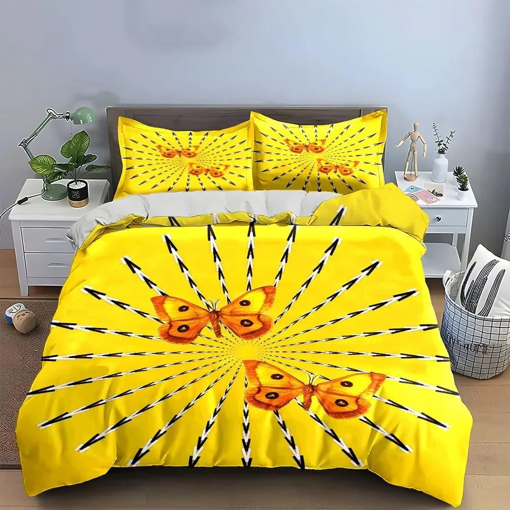 Set di decorazioni artistiche con farfalle gialle, set di biancheria da letto morbida e confortevole, include 1 copripiumino e 2 federe, regalo