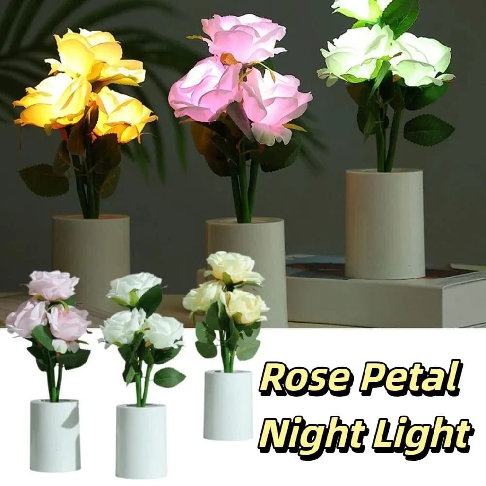 Lampada da Tavolo LED a Forma di Rosa Cinese, Luce Decorativa a Batteria con Fiore di Rosa Simulato