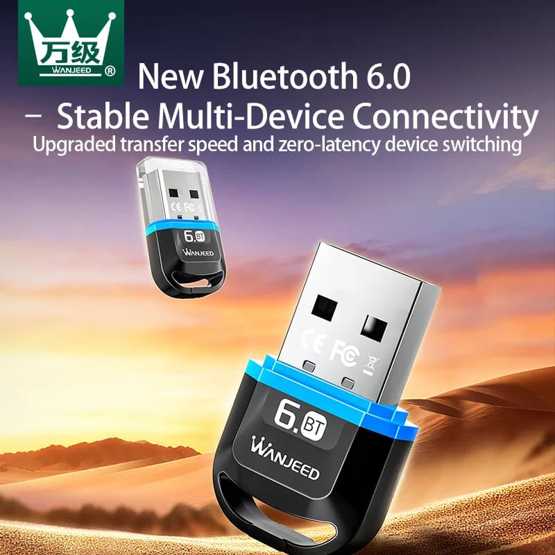 WANJEED Adattatore USB Bluetooth 6.0 per PC, Ricevitore e Trasmettitore Audio Wireless per Altoparlanti, Mouse e Tastiera