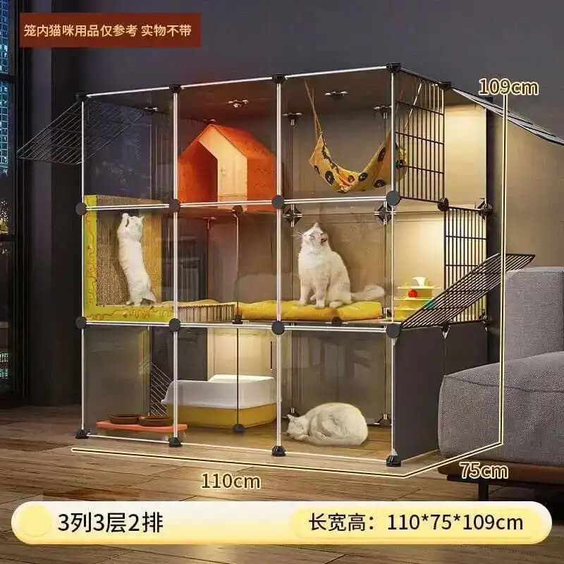 Super Large Free Space Cat Cages Home Pet Cage House Indoor Cat Villa with Litter Box Integrated Nordic Multi-layer Cat Cabinet
