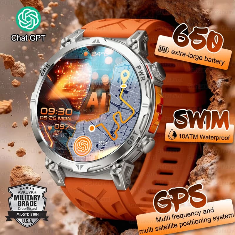 Smartwatch militare da uomo GPS Schermo AMOLED da 1,56 pollici Orologi con chiamata Bluetooth Bussola 100+ modalità sportive Smartwatch impermeabile 10ATM