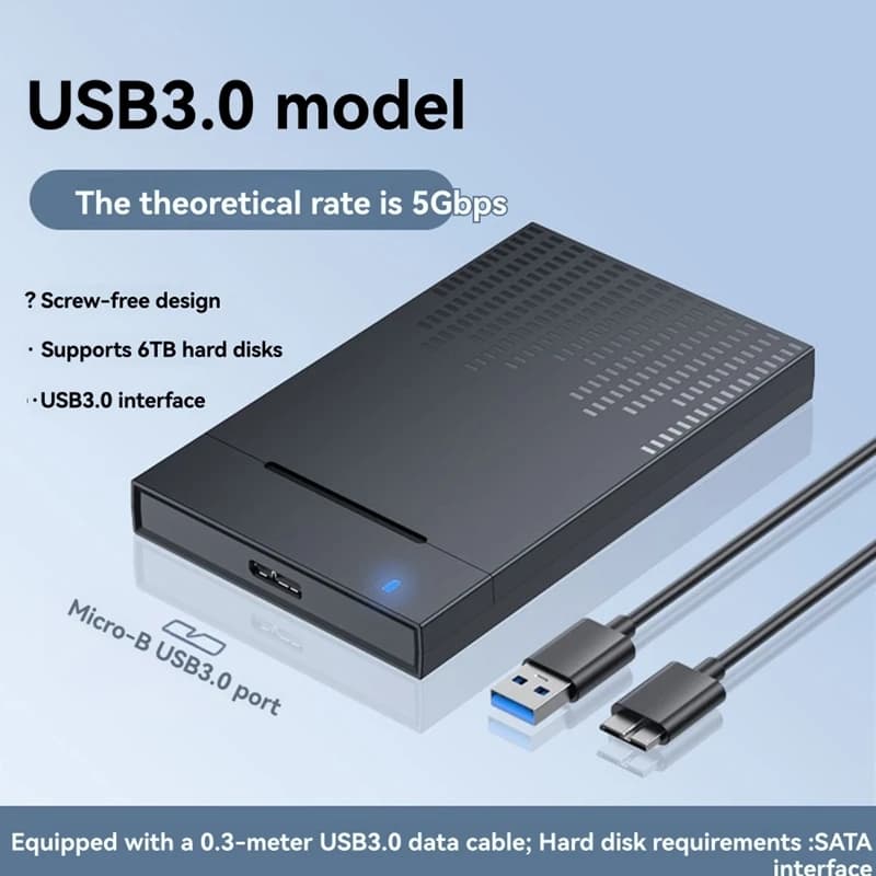 Custodia HDD da 2,5 pollici a adattatore USB 3.0 Custodia per disco rigido esterno per disco SSD da 2,5 pollici Custodia HDD da 5 Gbps/S da 6 TB