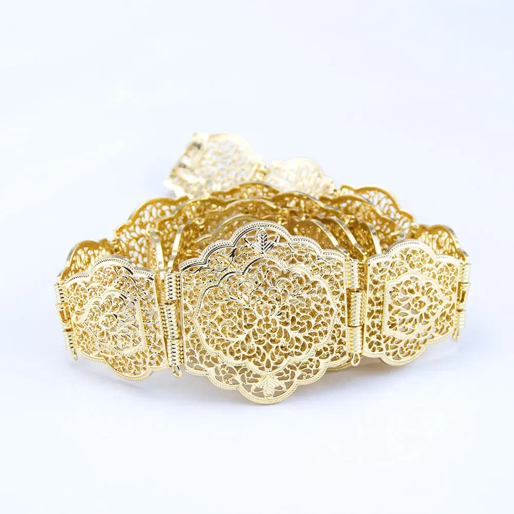 Chic Morocco Caftan Belt For Women Arabic Metal Waist Chain Gold Color Hollow Arabesque Adjustable Length