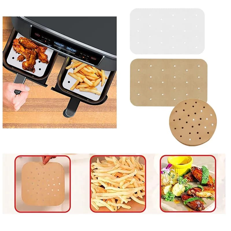 Air frying parchment paper Round and square non-stick heat-resistant oven paper for air fryers, vaporizers and ovens
