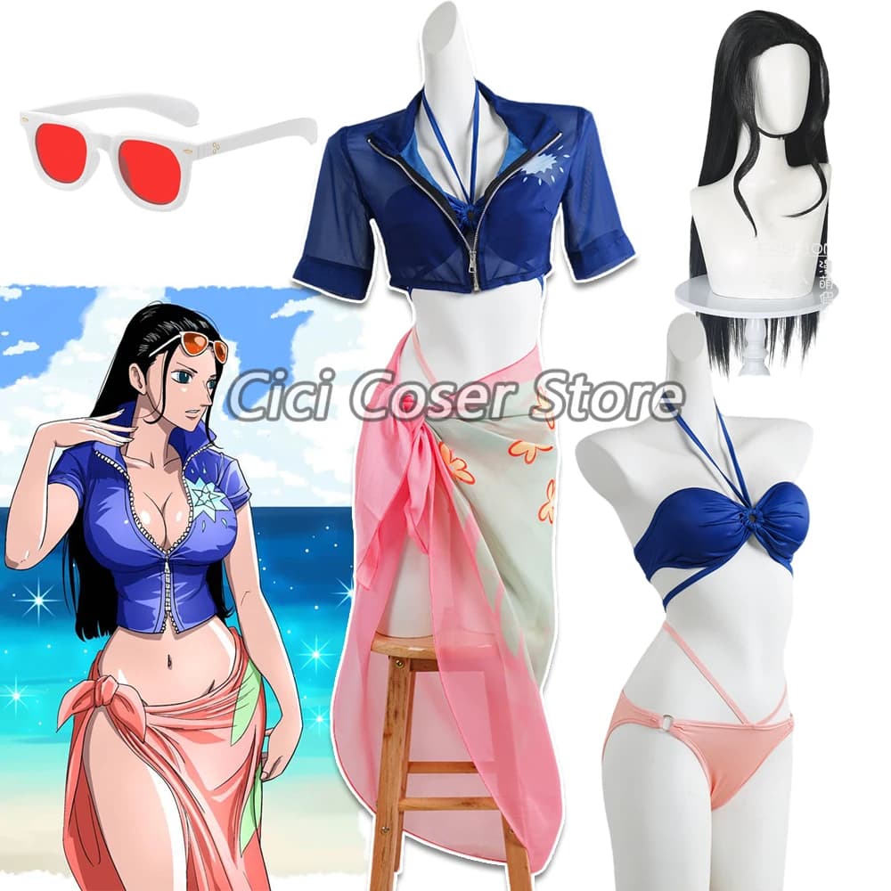 Anime Miss All Sunday Nico Robin Cosplay Costume Sexy Bikini Swimsuit For Women Ladies Summer Party Beach Bathing Suit Swimwear