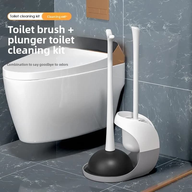Powerful Toilet Brush Set Bathroom Wall Mounted Toilet Scrubber Three Piece Set with Base Pipe Unblocker Silicone Material