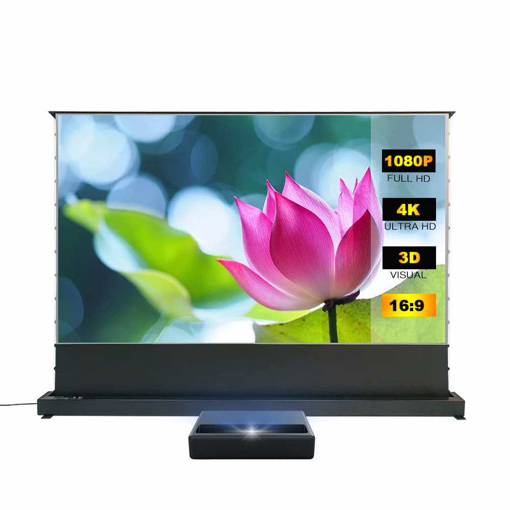 Schermo per Proiettore Laser TV 4K HD da 100 Pollici con ALR Motorizzato a Scomparsa da Terra, TV del Futuro per Proiettori UST, Formato 16:9