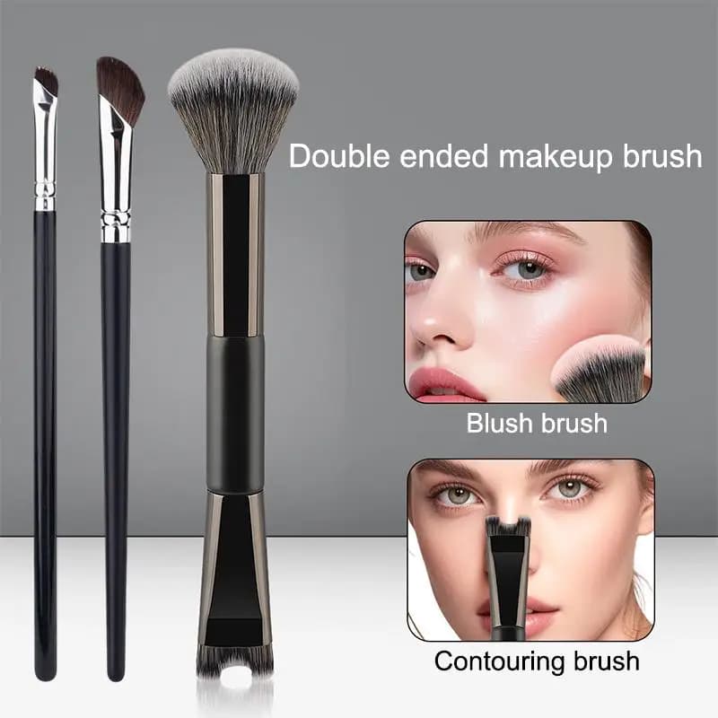 Dual Ended Nose Contour Brush 1 3 Pcs Set For Makeup Lovers Angled Eyeshadow Highlighting Brush For Salon Or Home Use