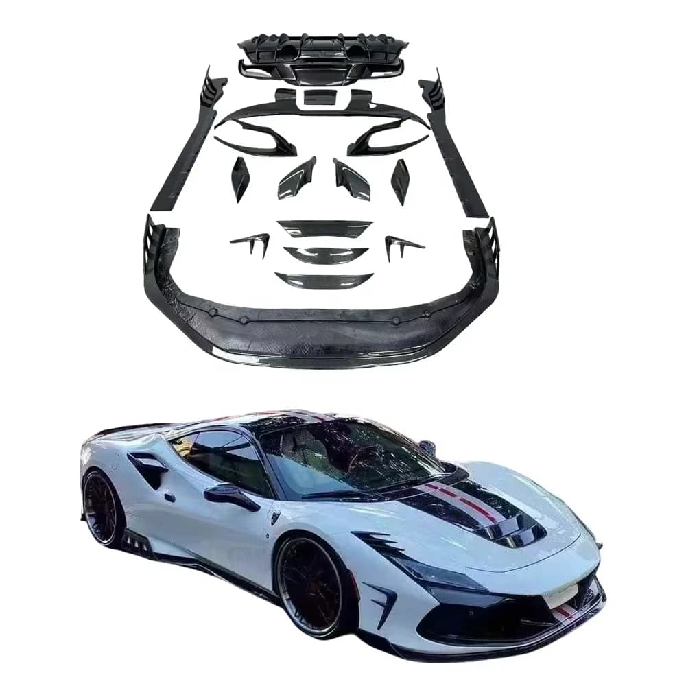 Kit Carrozzeria in Fibra di Carbonio KVY per F8 19-20 Facelift: Labbro Anteriore, Minigonne Laterali, Diffusore Posteriore, Spoiler Posteriore