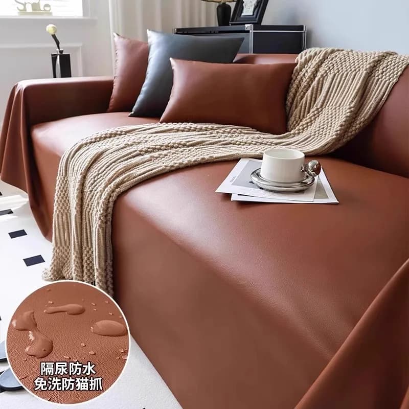 All-Season Premium Faux Leather Sofa Cover One-piece Design Scratch-resistant No Washing Required Durable Solid Color Sofa Cover