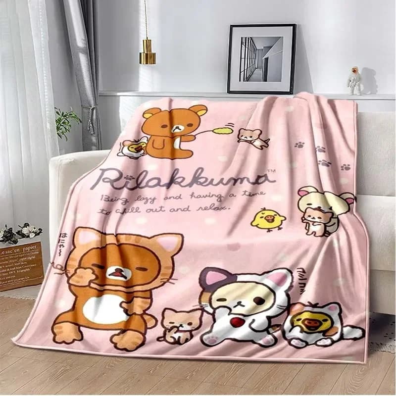 Cartoon Rilakkuma Anime Girls getta coperta per bambino escursionismo Picnic Bed Super Soft Cute kawaii flanella coperta regalo di compleanno