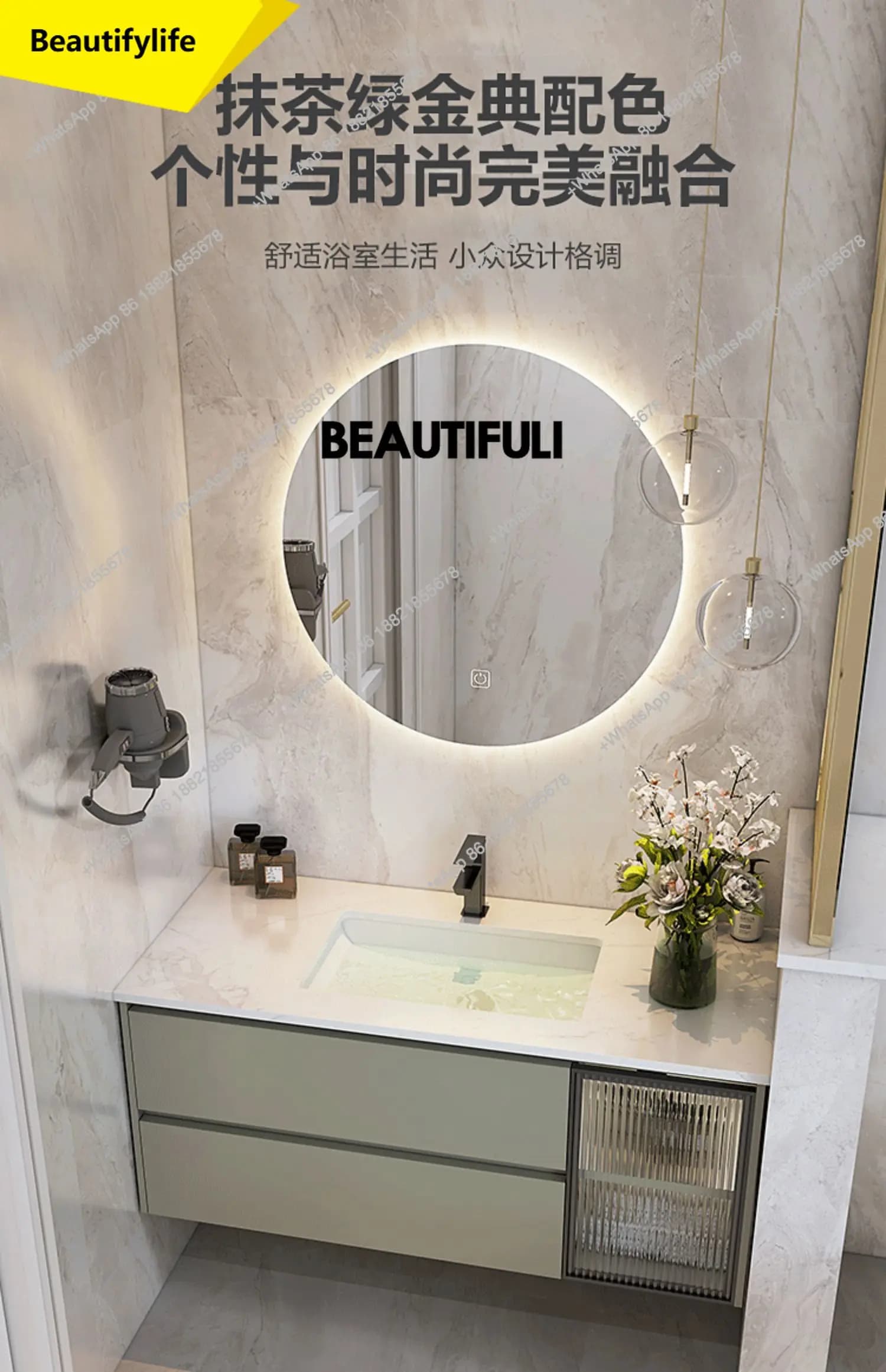 a17 Mobiletto da bagno intelligente in marmo con lavabo e specchio dall'aspetto combinato Lavabo con una sola mano Lavabo WC rotondo Mir