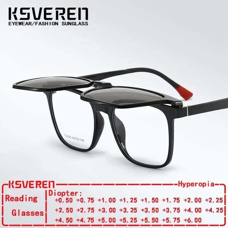 Occhiali da lettura quadrati anti luce blu da uomo 3 in 1 TR90 Clip magnetica su occhiali da sole polarizzati Montatura per occhiali da vista ottici