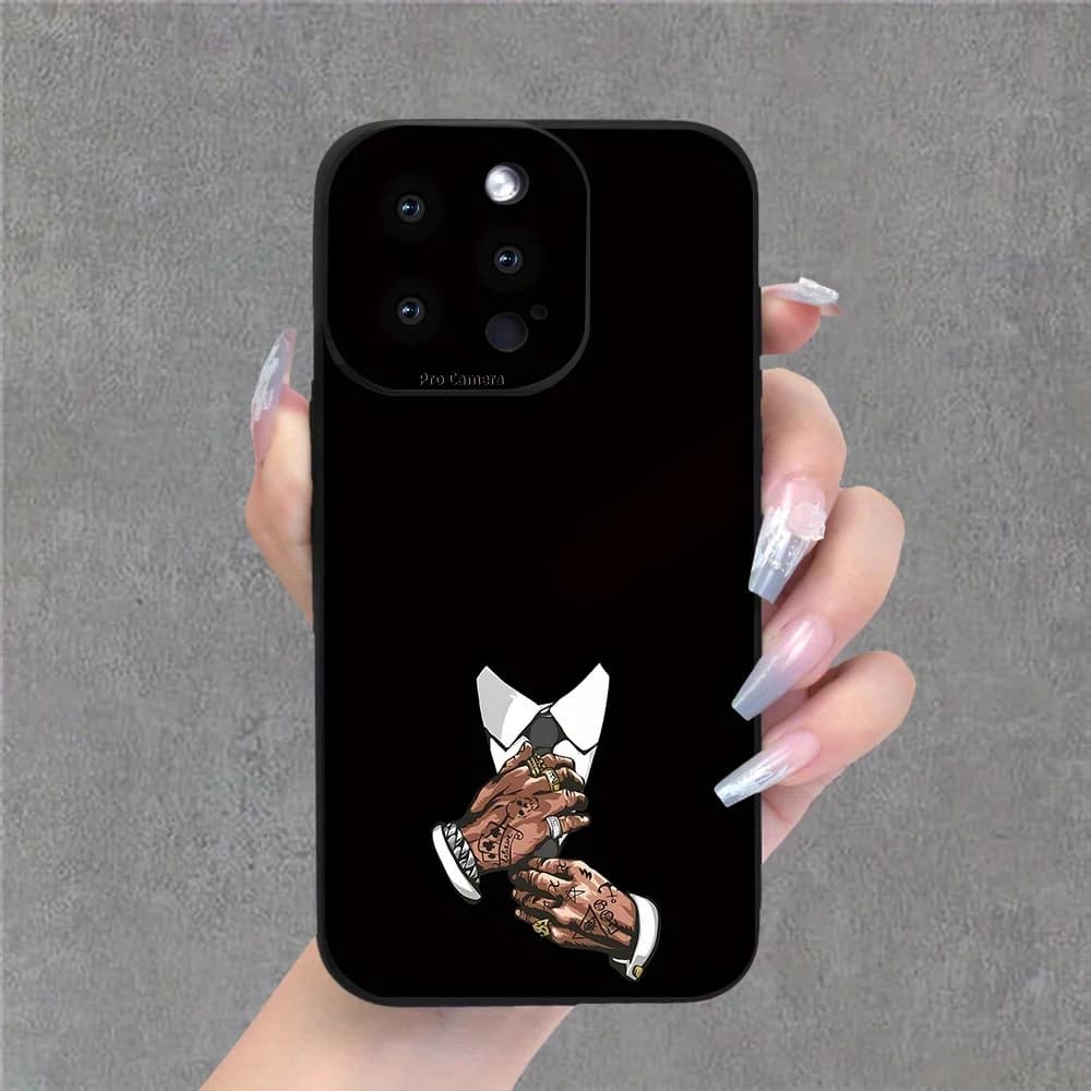Elegant black printed phone case, suitable for iPhone 17 16 15 14 13 12 11 Pro/Max/Plus, anti-fall and shockproof