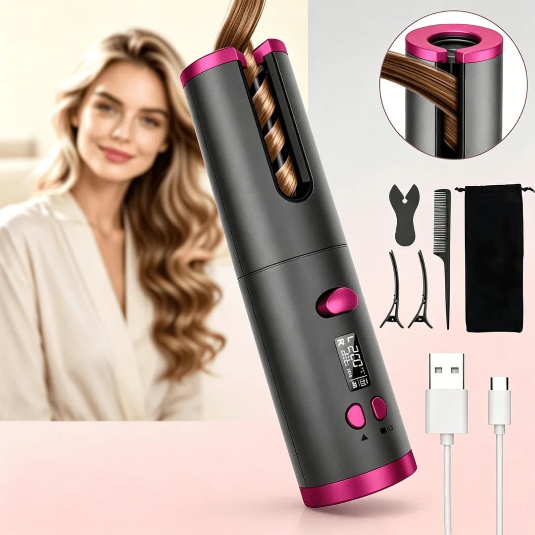 Professional Cordless Automatic Curling Iron, Rechargeable Automatic Hair Curler for Quick Curls, Wireless Hair Curler with Fast Heating, Portable and Lightweight Curling Iron for Home, Travel, and Daily Styling, Rechargeable Wireless Curling Tool