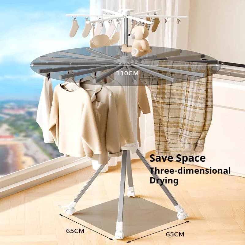 Folding clothes hanger thickened Floor rotary clothes rack for balcony Bathroom Space Saving Clothes Organizer0