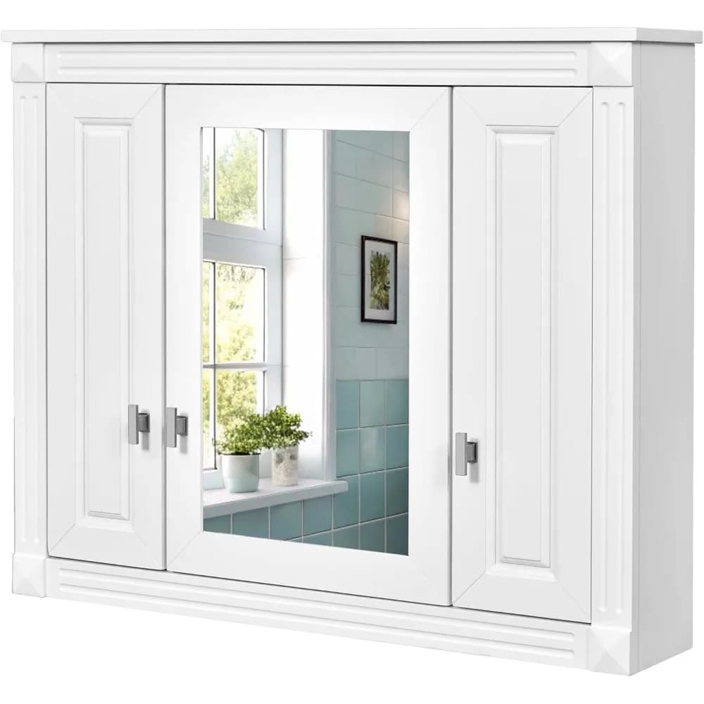 Armadietto dei medicinali da bagno a parete con specchio, pensile da bagno con ante e ripiani, anta a specchio da 35" x 29" sopra